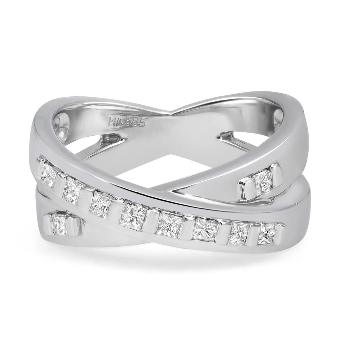 Rachel Koen 14K White Gold Crisscross Ring with 10 Princess Cut Diamonds 0.50ctw Size 7.5: Rachel Koen 14K White Gold Crisscross Ring with 10 Princess Cut Diamonds 0.50ctw Size 7.5 This stunning crisscross band ring is crafted from 14K white gold and features 10 exquisite princess cut diamo