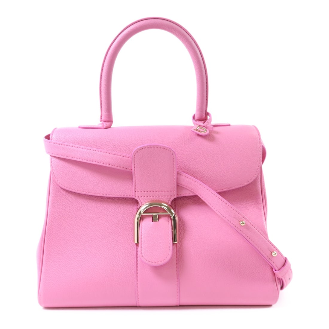 Pink Delvaux Brillant MM Calfskin Leather Shoulder Bag with Gold Hardware: Pink Delvaux Brillant MM Calfskin Leather Shoulder Bag with Gold Hardware This Delvaux Brillant MM 2 Way Shoulder Bag is crafted from pink calfskin leather and features gold hardware. Designed for ver