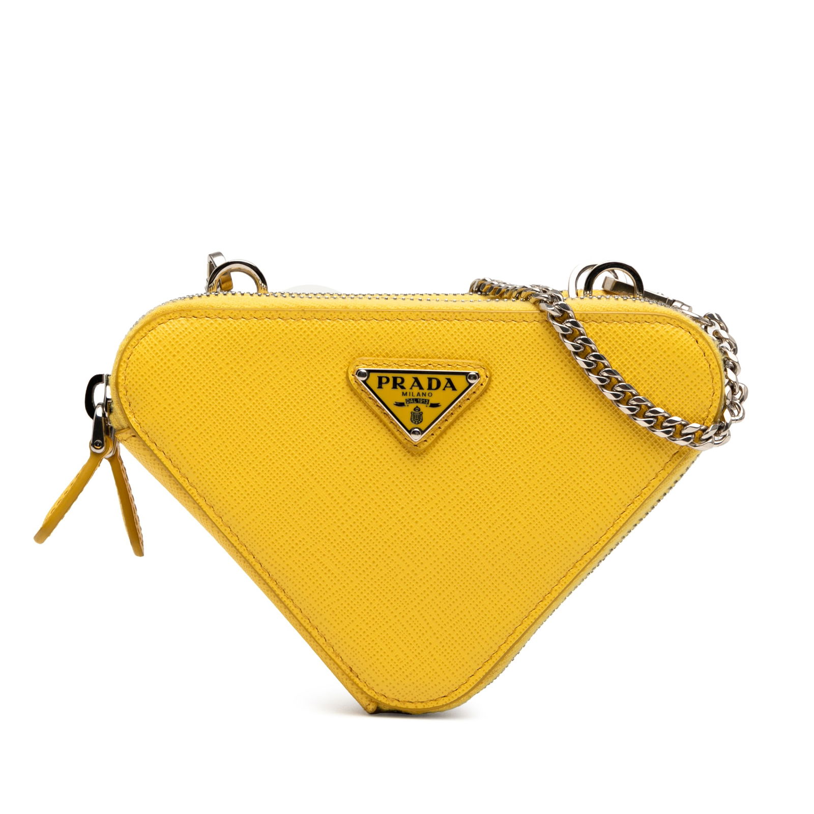 Prada Mini Saffiano Lux Yellow Double Triangle Satchel Italy (1 of 7)