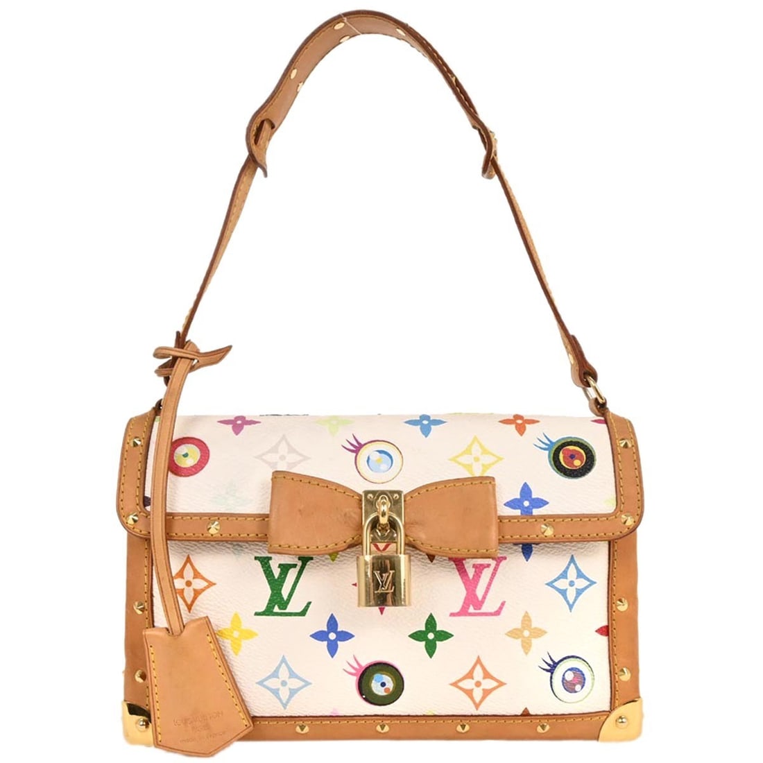 Eye Miss You white clutch by Louis Vuitton: Eye Miss You white clutch by Louis Vuitton This pre-owned Louis Vuitton Eye Miss You Bag in white features a pochette style designed for women. The leather parts display noticeable scuffs, suntan mark