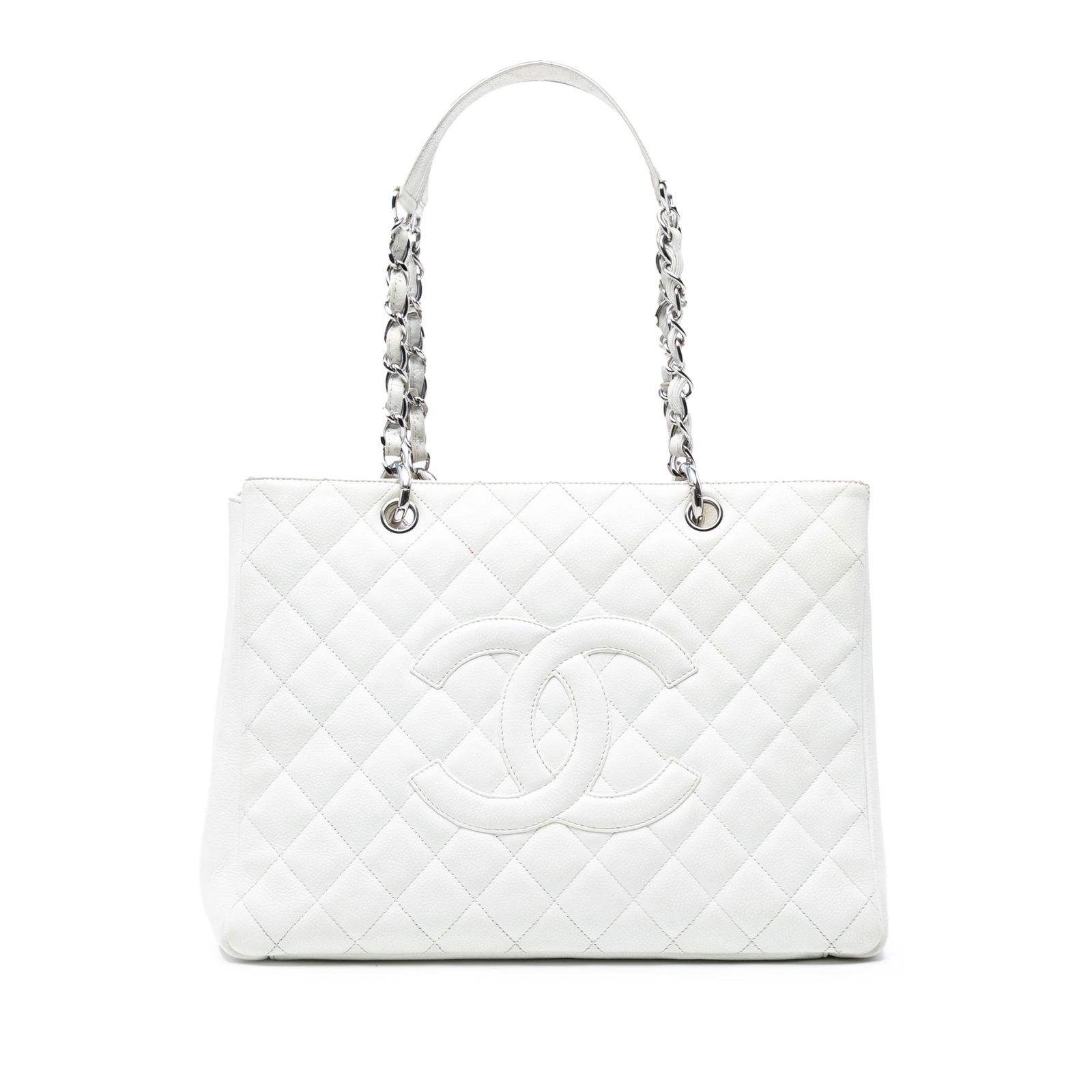 Chanel Caviar Grand Shopping Tote White Leather Italy: Chanel Caviar Grand Shopping Tote White Leather Italy This Chanel Caviar Grand Shopping Tote is crafted from luxurious caviar leather, featuring a spacious interior with zip and slip pockets for organ