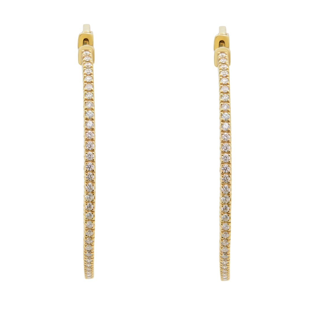 Rachel Koen 14K Yellow Gold 2 Inch Diamond Hoop Earrings 2.98cttw: Rachel Koen 14K Yellow Gold 2 Inch Diamond Hoop Earrings 2.98cttw Elevate your jewelry collection with these stunning Rachel Koen 14K Yellow Gold Diamond Hoop Earrings. Measuring 2 inches in length, t