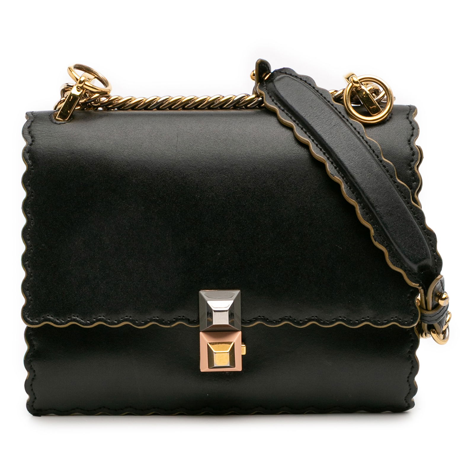 Fendi Small Scalloped Leather Kan I Crossbody Bag Black Italy (1 of 11)
