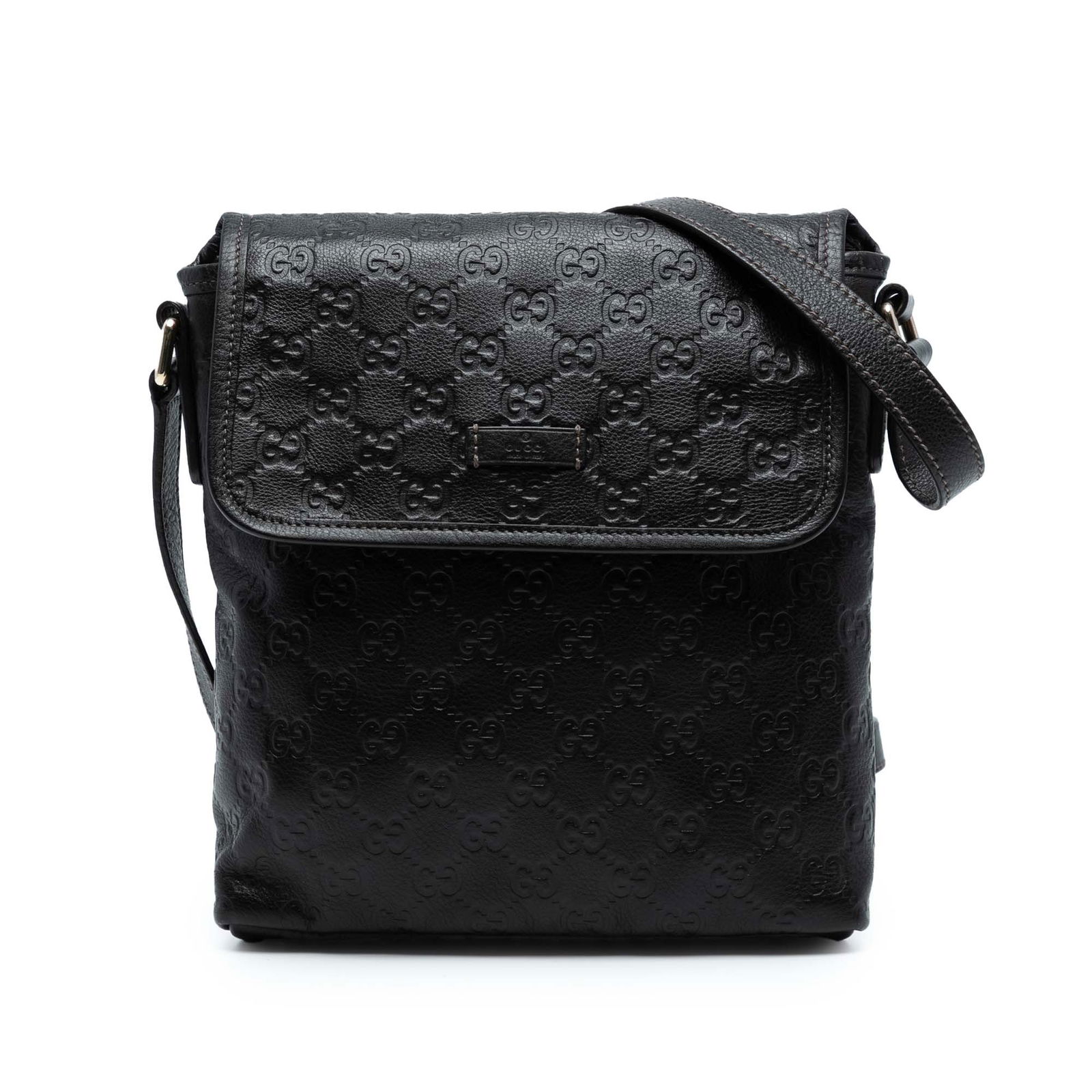 Gucci Guccissima Black Leather Crossbody Bag: Gucci Guccissima Black Leather Crossbody Bag The Guccissima Crossbody is a stylish and practical bag crafted from high-quality leather. It features an adjustable flat shoulder strap for comfortable we