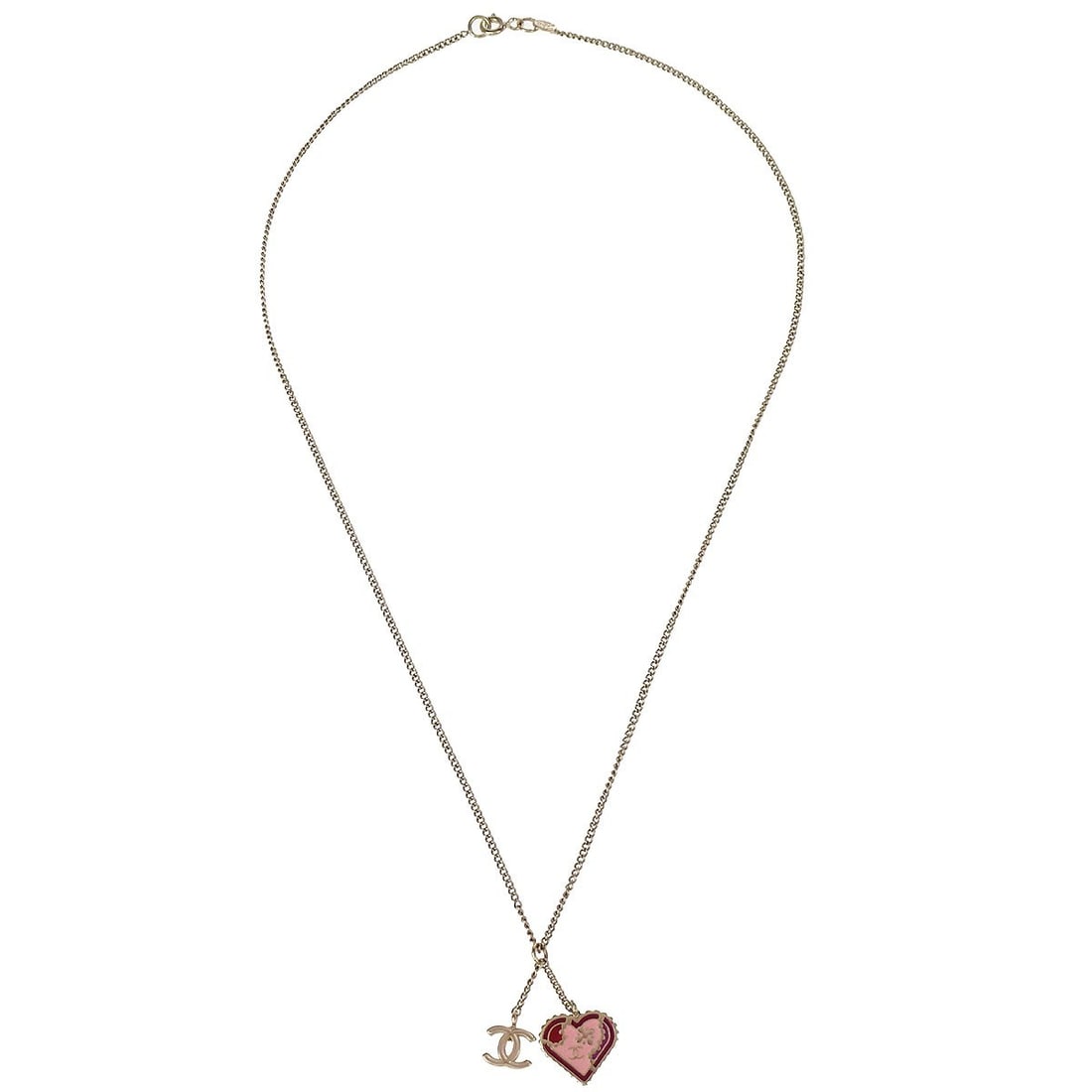 Chanel Heart and CC Logo Gold Tone Pendant Necklace (1 of 2)