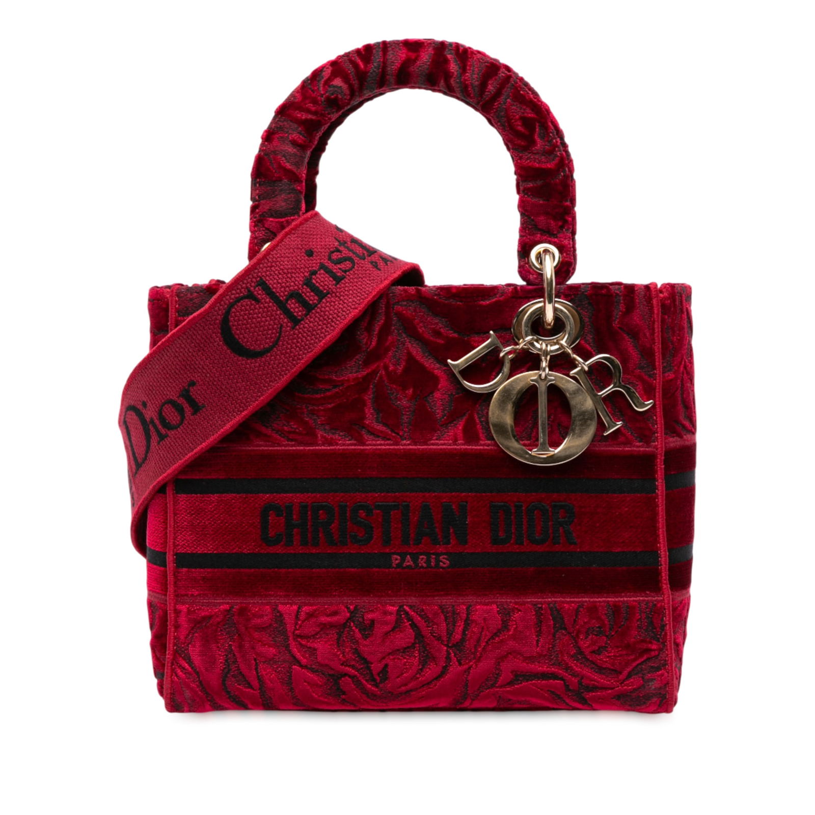 Dior Medium Lady D Lite Red Embroidered Velvet Bag: Dior Medium Lady D Lite Red Embroidered Velvet Bag Introducing the Dior Medium Embroidered Velvet Roses Lady D Lite, a stunning handbag that combines elegance with practicality. This medium-sized bag
