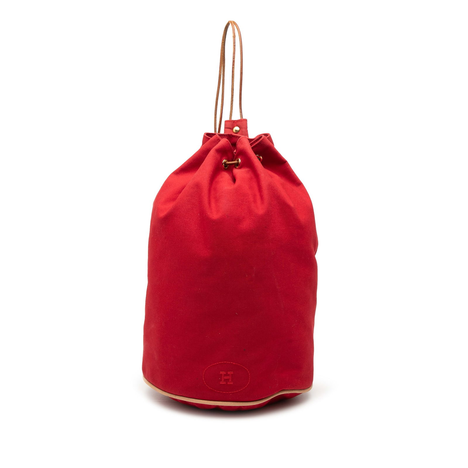 Red Canvas Hermes Polochon Mimile Backpack with Leather Straps (1 of 9)