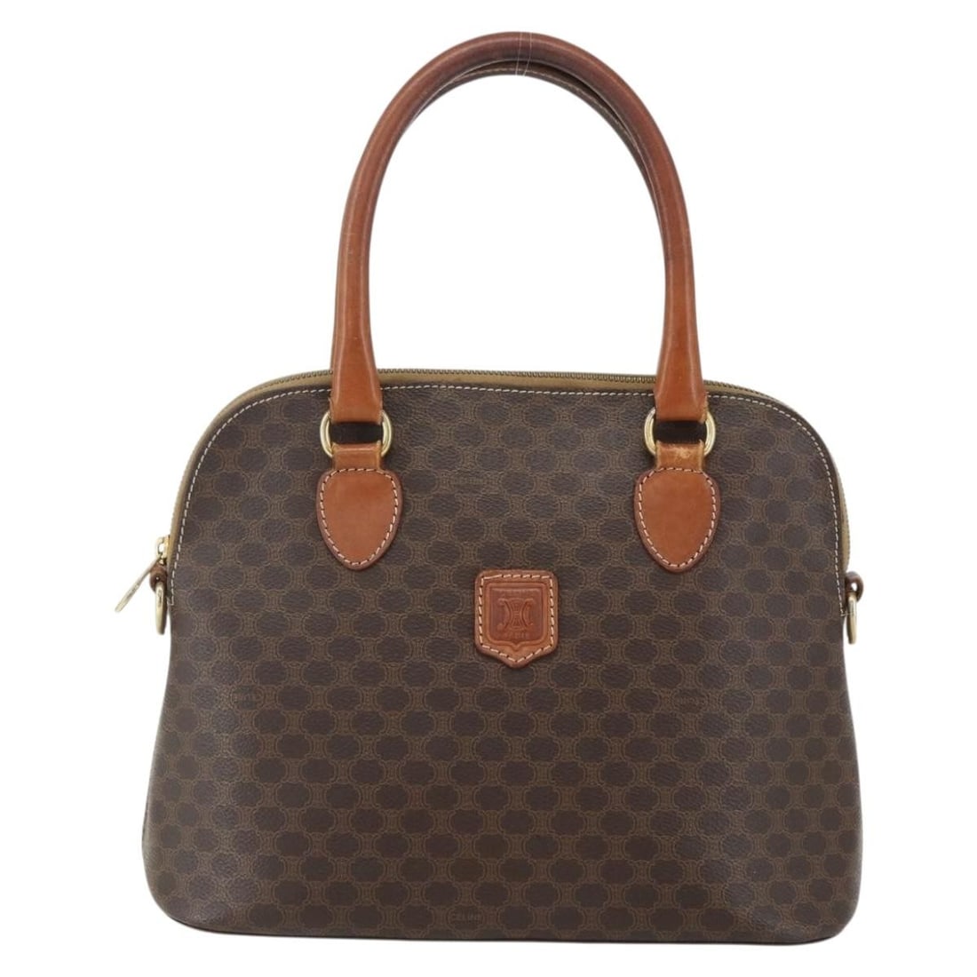 Vintage Celine Macadam Pattern Brown Leather Handbag: Vintage Celine Macadam Pattern Brown Leather Handbag This pre-owned Celine Macadam handbag features a classic brown design and is suitable for female users. The bag is in good condition with visible s