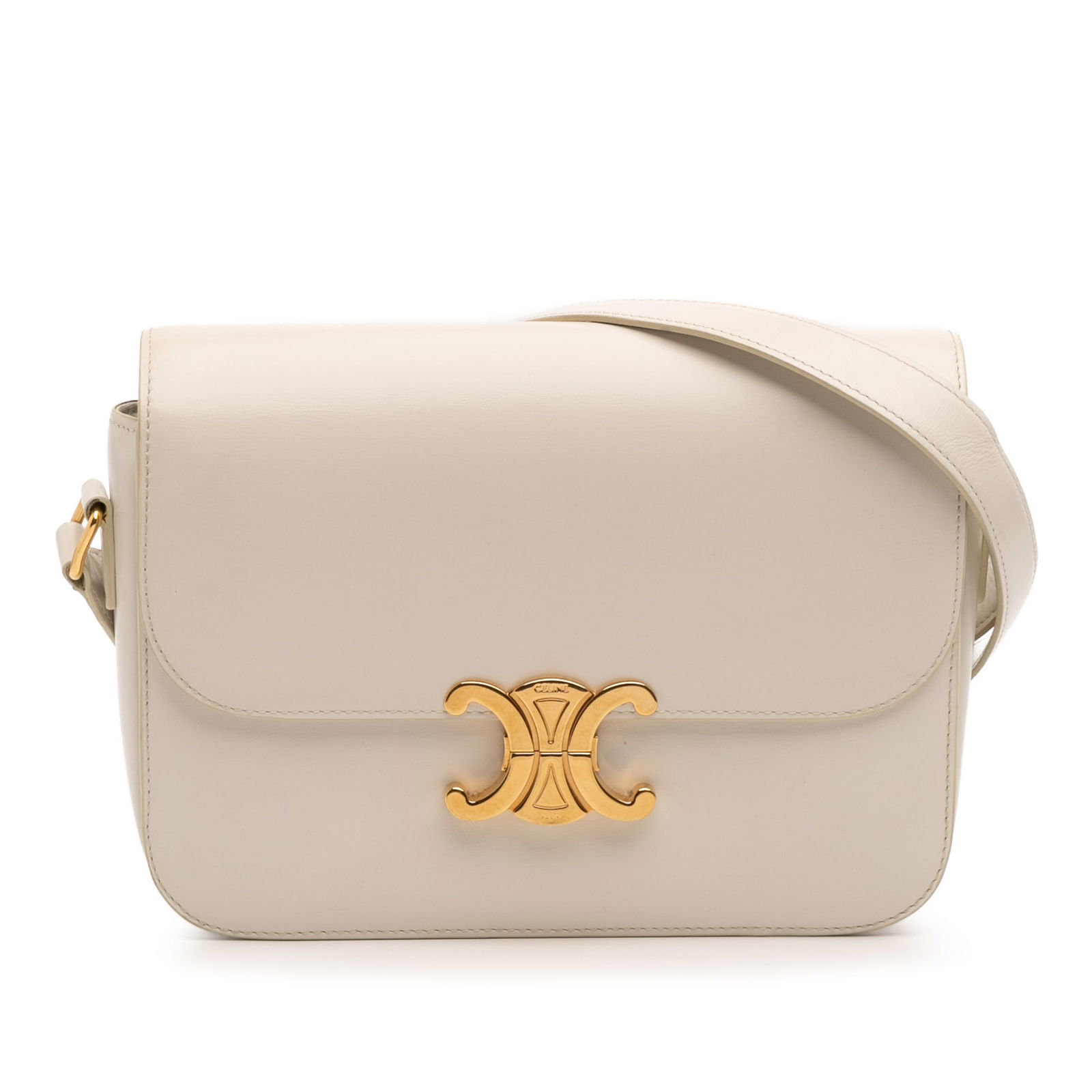 Celine Classique Triomphe Brown Calfskin Crossbody Bag: Celine Classique Triomphe Brown Calfskin Crossbody Bag The Celine Classique Shiny Calfskin Triomphe Crossbody is a stylish and practical accessory, crafted from high-quality leather. It features an ad