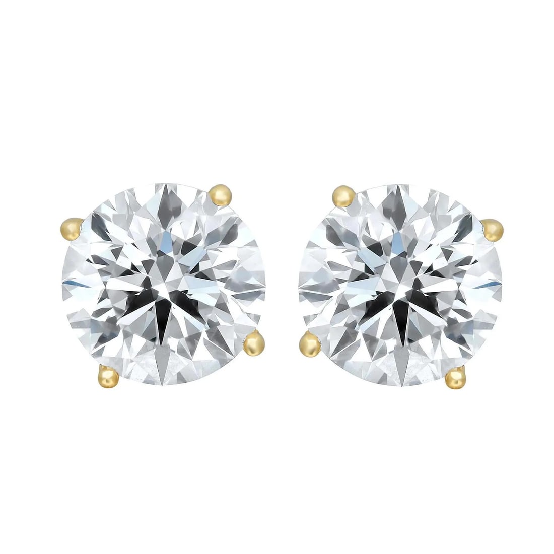 Rachel Koen 3.13Cttw Round Lab Grown Diamond Earrings in 14K Yellow Gold: Rachel Koen 3.13Cttw Round Lab Grown Diamond Earrings in 14K Yellow Gold Elevate your elegance with these stunning Four Prong Round Lab Grown Diamond Stud Earrings, crafted in luxurious 14K yellow gol