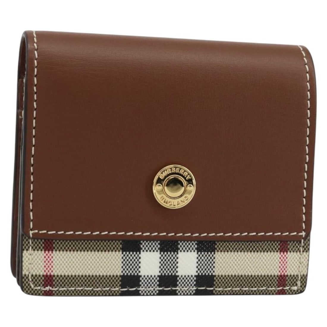 BURBERRY Nova Check Bifold Wallet Leather Brown Gold Auth 143410 (1 of 18)