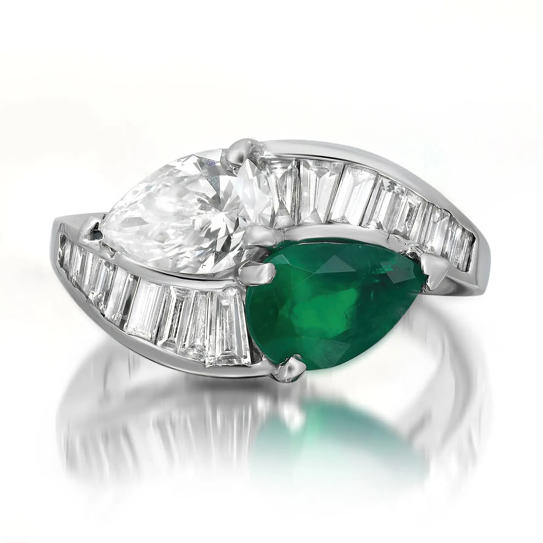 Rachel Koen 18K White Gold Emerald Diamond Bypass Engagement Ring 2.87ctw (1 of 5)