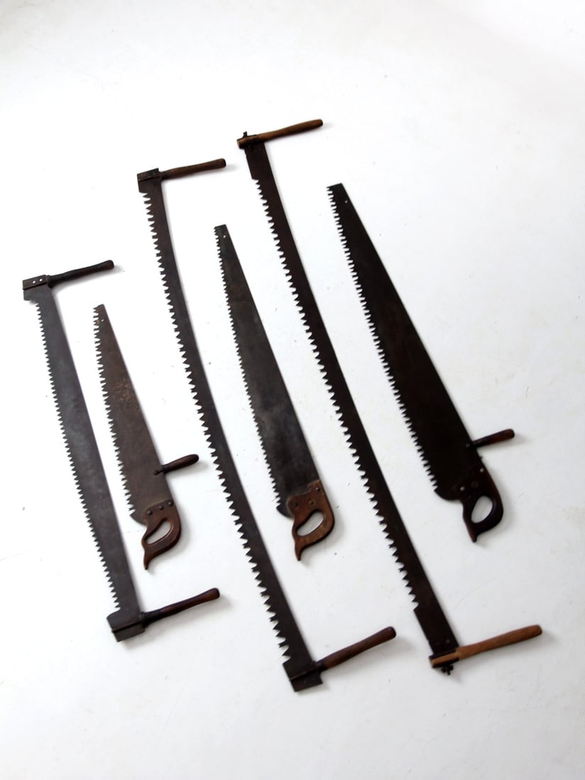 Collection of 6 Antique Hand Saws Pit-Saws Cross-Cut Saws (1 of 16)