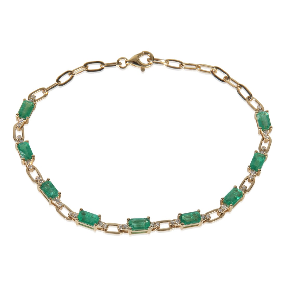 14K Yellow Gold Emerald Diamond Bracelet 2.46 Cts Women's (1 of 4)