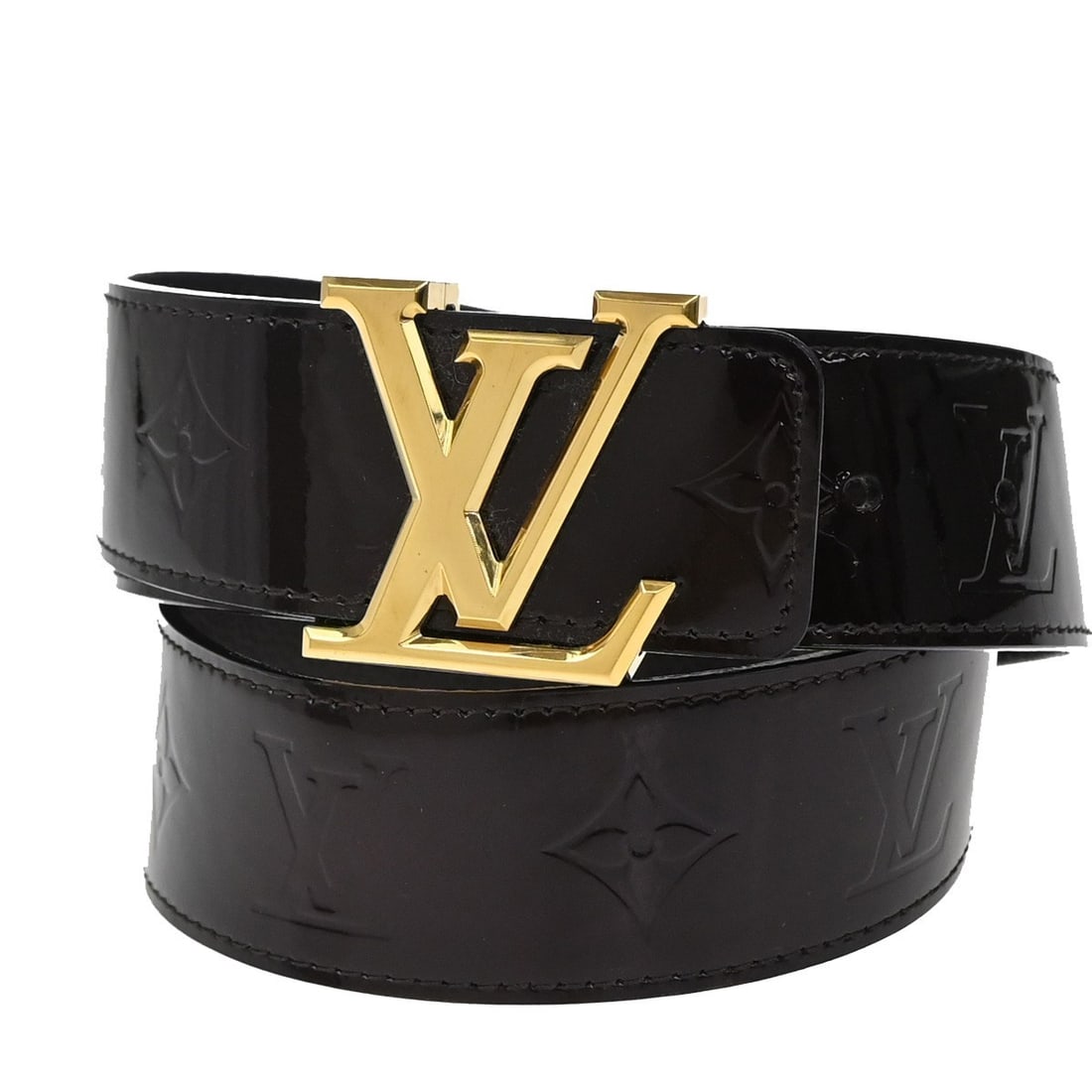 Purple LV Initiales Belt by Louis Vuitton for Women: Purple LV Initiales Belt by Louis Vuitton for Women This pre-owned Louis Vuitton LV Initiales belt in purple is designed for women. The belt shows signs of wear, including scuffs, dirt, and scratches