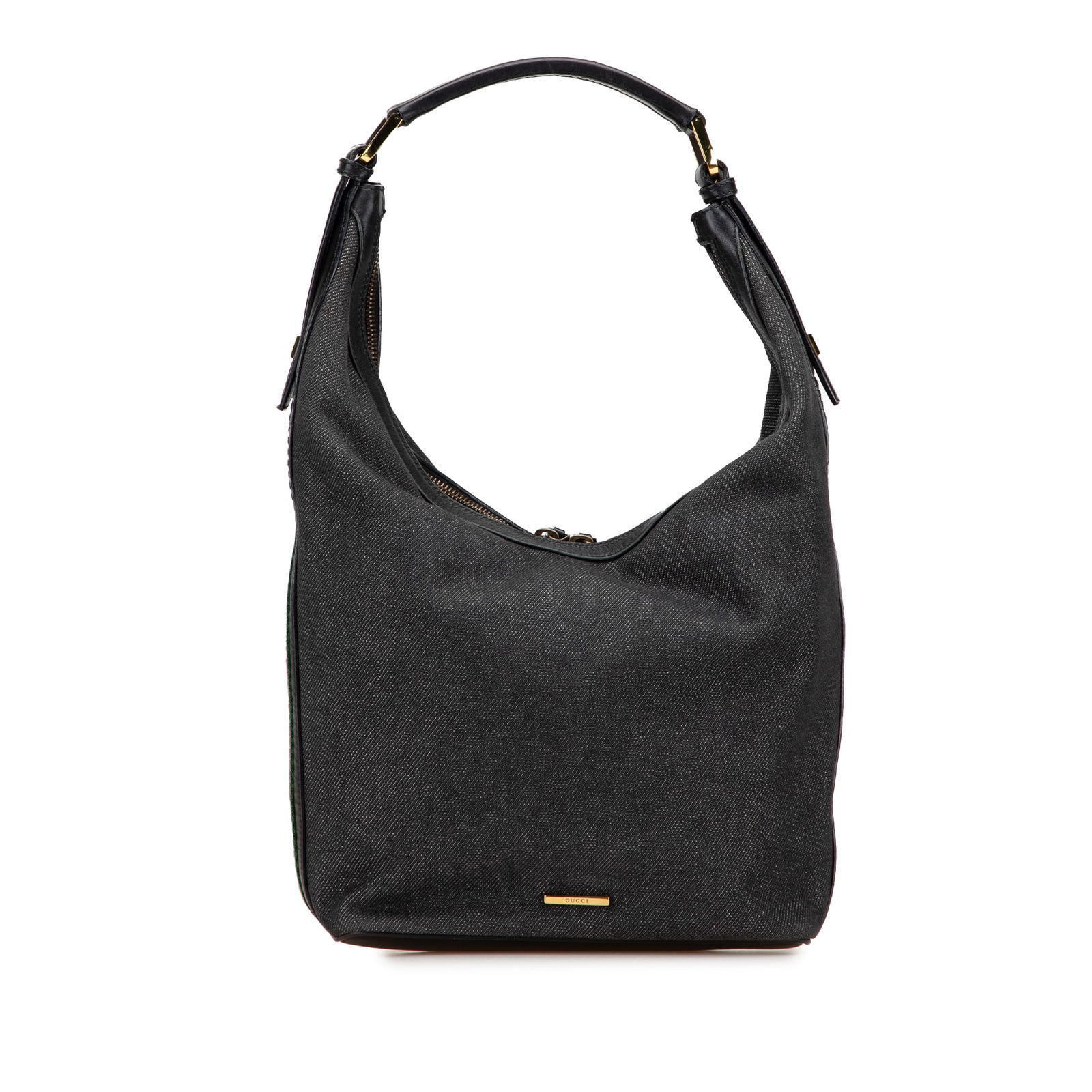 Gucci Denim Web Shoulder Bag Black Fabric Italy (1 of 11)