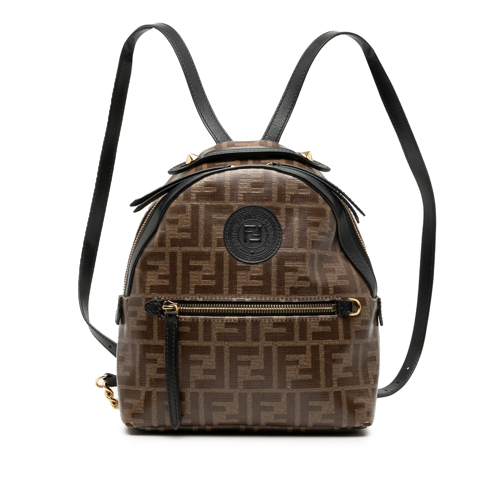 Fendi Zucca Coated Canvas FF 1974 Brown Backpack Italy: Fendi Zucca Coated Canvas FF 1974 Brown Backpack Italy This Fendi Zucca Coated Canvas FF 1974 Backpack is a stylish and functional accessory crafted from coated canvas with leather trim. It features a