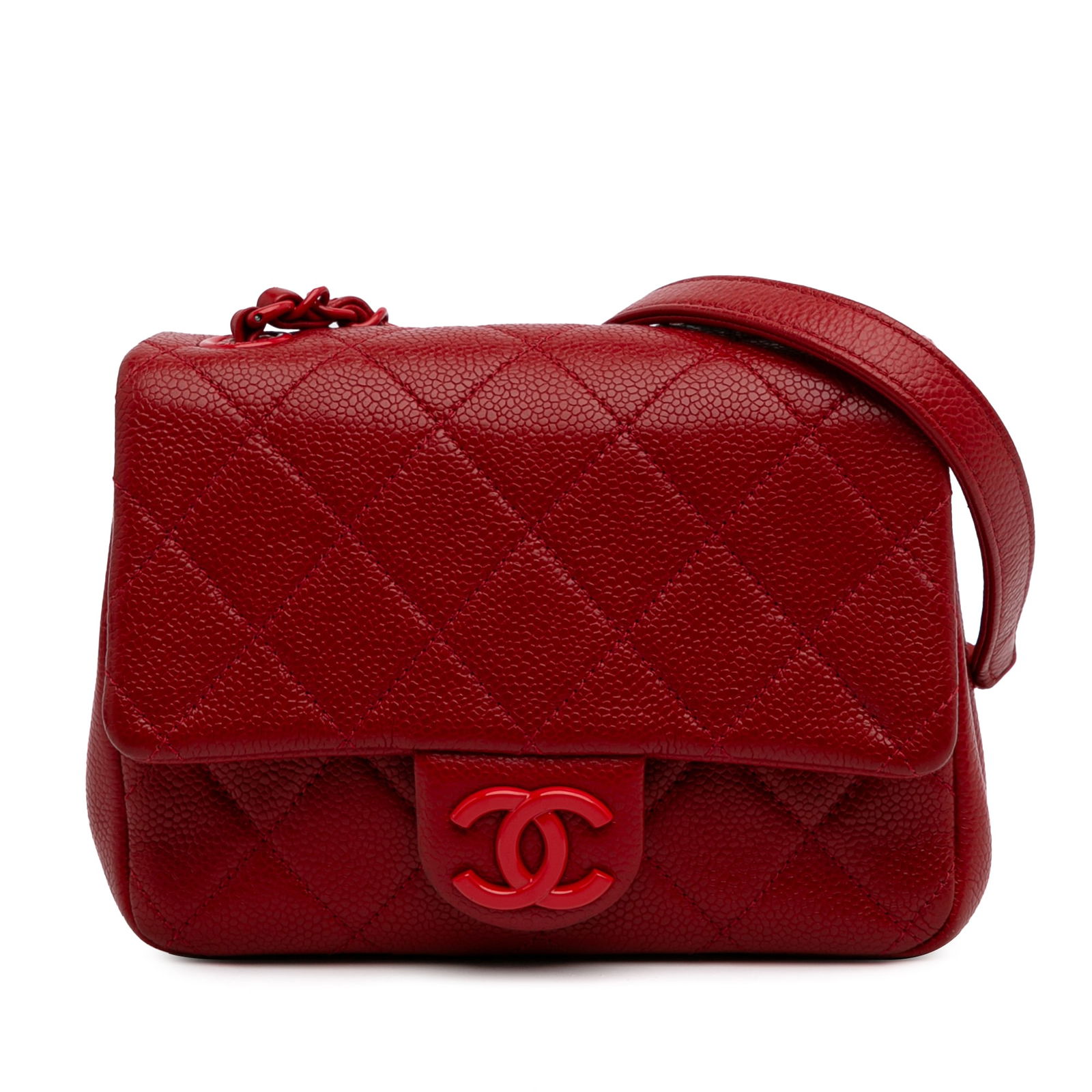 Chanel Mini Square Caviar Incognito Flap Red Crossbody Bag: Chanel Mini Square Caviar Incognito Flap Red Crossbody Bag This stylish Chanel Mini Square Caviar Incognito Flap crossbody bag is crafted from luxurious quilted caviar leather in an eye-catching red h