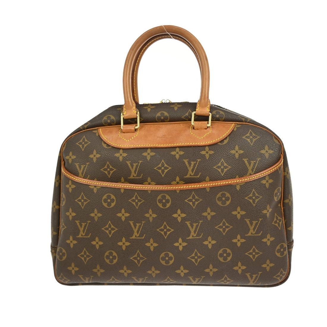 Pre-Owned Louis Vuitton Deauville Bowling Vanity Bag Brown: Pre-Owned Louis Vuitton Deauville Bowling Vanity Bag Brown This pre-owned Louis Vuitton Deauville Bowling Vanity handbag features brown leather and is designed for female use. The bag exhibits noticea