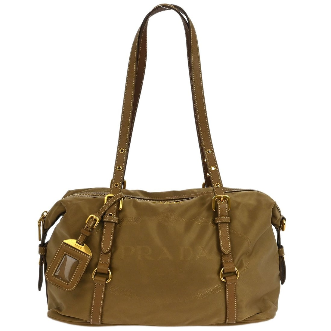 Prada Beige Nylon Logo Jacquard Shoulder Bag BL0600: Prada Beige Nylon Logo Jacquard Shoulder Bag BL0600 This Prada shoulder bag combines elegance and functionality, perfect for casual occasions. Crafted from a blend of leather and nylon, this medium-si