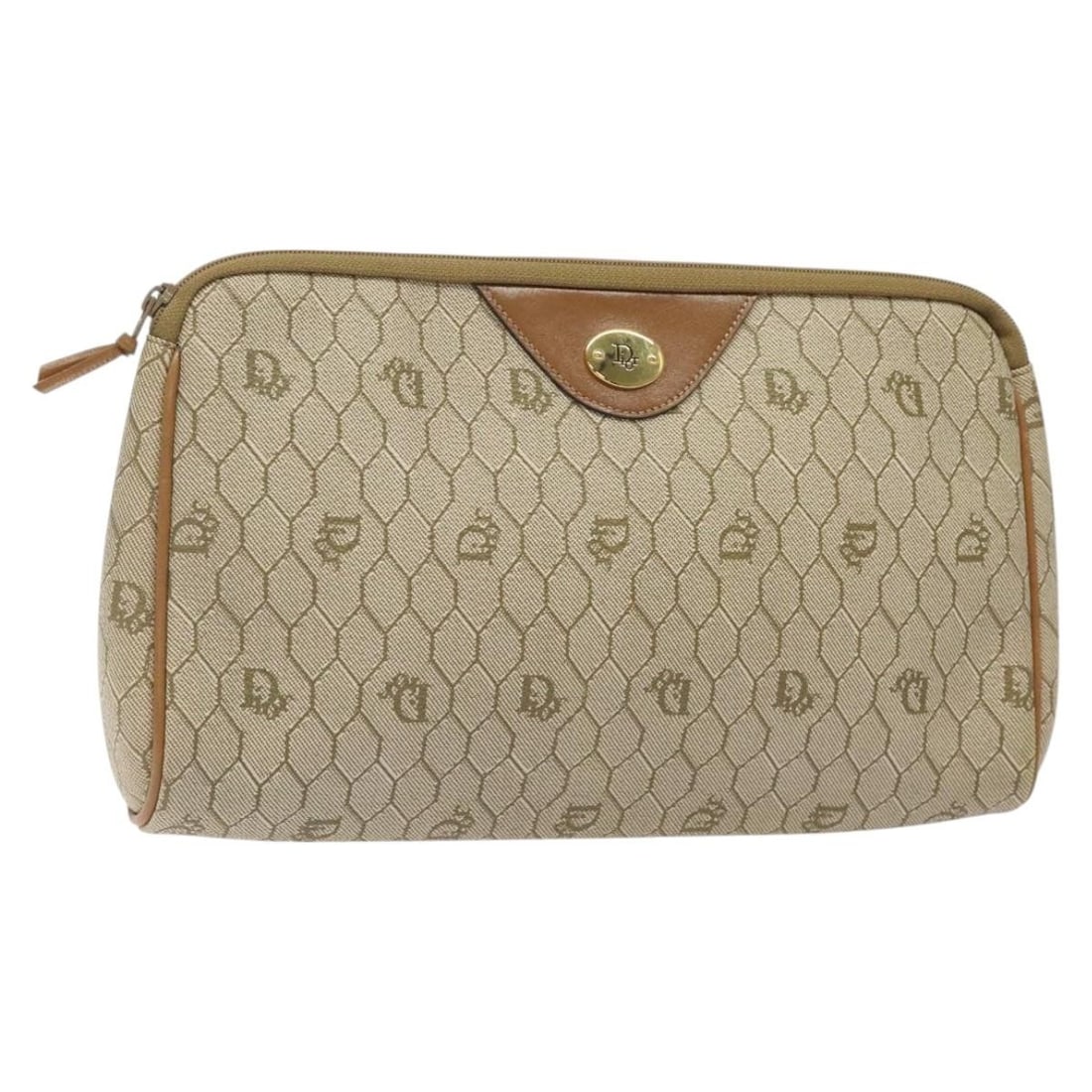 Christian Dior Beige Gold PVC Honeycomb Clutch Bag Auth France: Christian Dior Beige Gold PVC Honeycomb Clutch Bag Auth France Elevate your accessory collection with this authentic Christian Dior Honeycomb Canvas Clutch Bag. Crafted from durable PVC leather, this