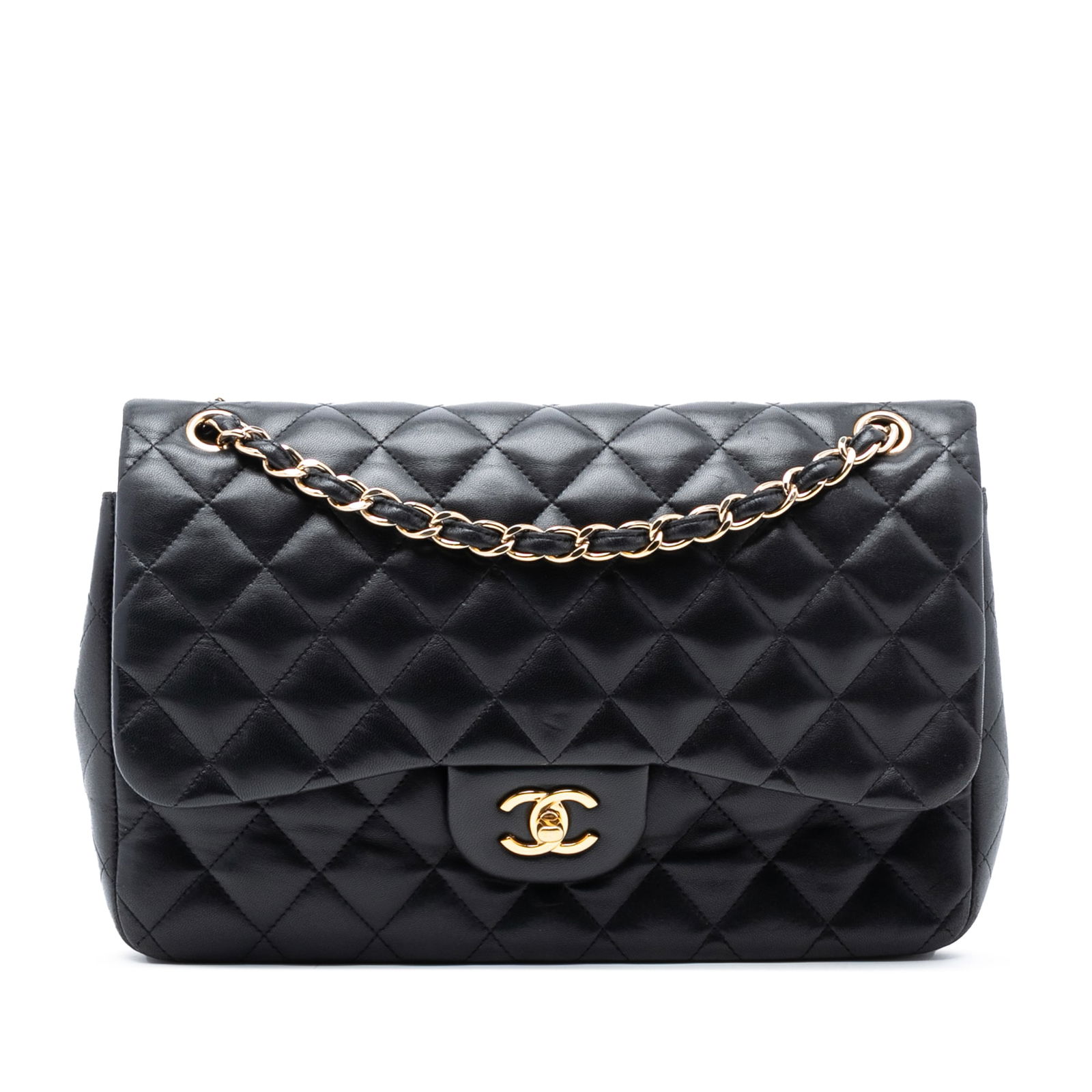 Black Chanel Jumbo Double Flap Quilted Lambskin Shoulder Bag (1 of 7)