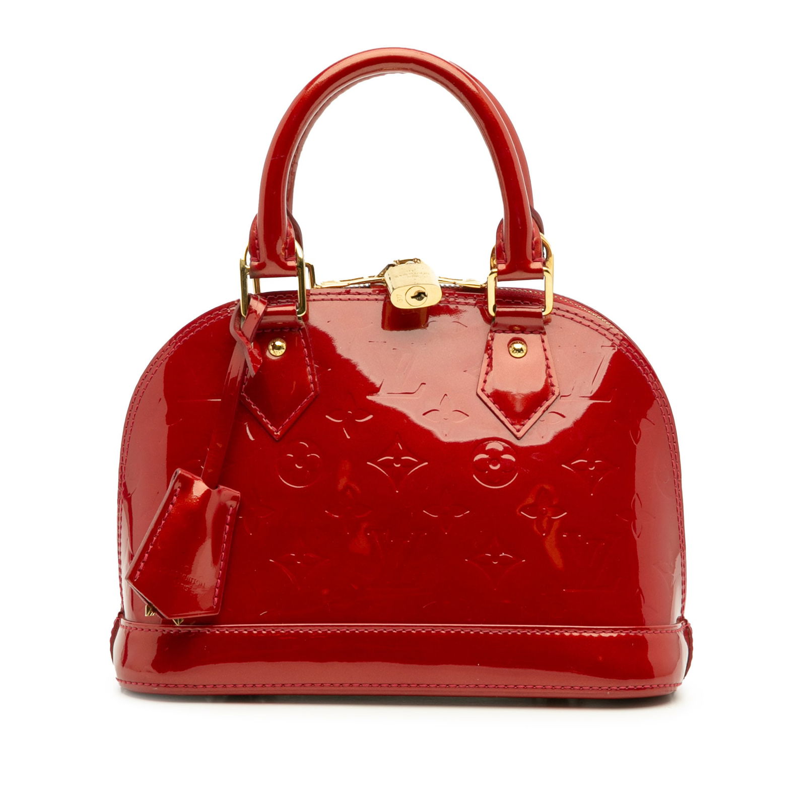 Louis Vuitton Monogram Vernis Alma BB Red Handbag: Louis Vuitton Monogram Vernis Alma BB Red Handbag The Louis Vuitton Monogram Vernis Alma BB is a stylish and compact handbag crafted from luxurious monogram vernis leather in a vibrant red hue. This e