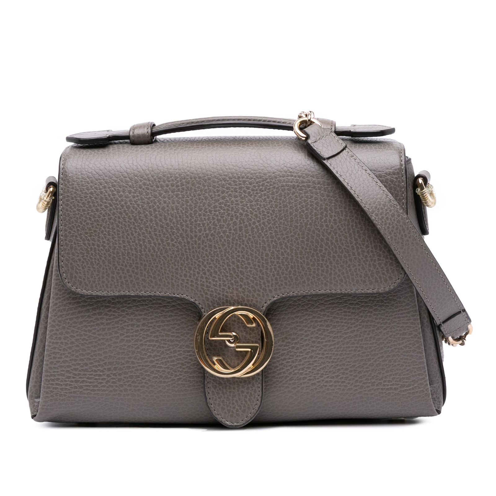 Gucci Small Dollar Calf Leather Interlocking G Satchel Gray (1 of 10)