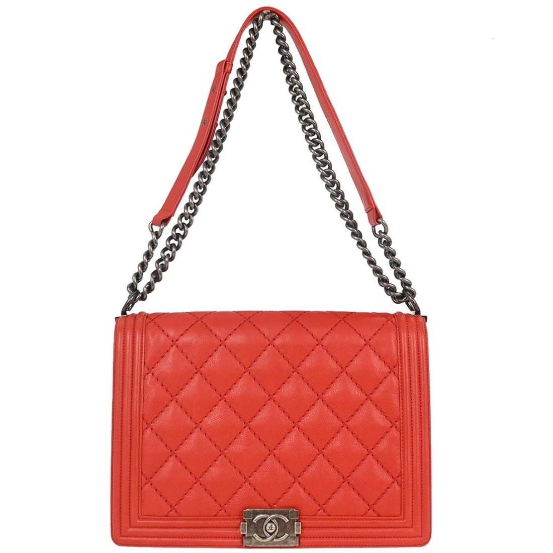 Chanel Red Leather Boy Wild Stitch Large Single Chain Shoulder Bag (1 of 10)