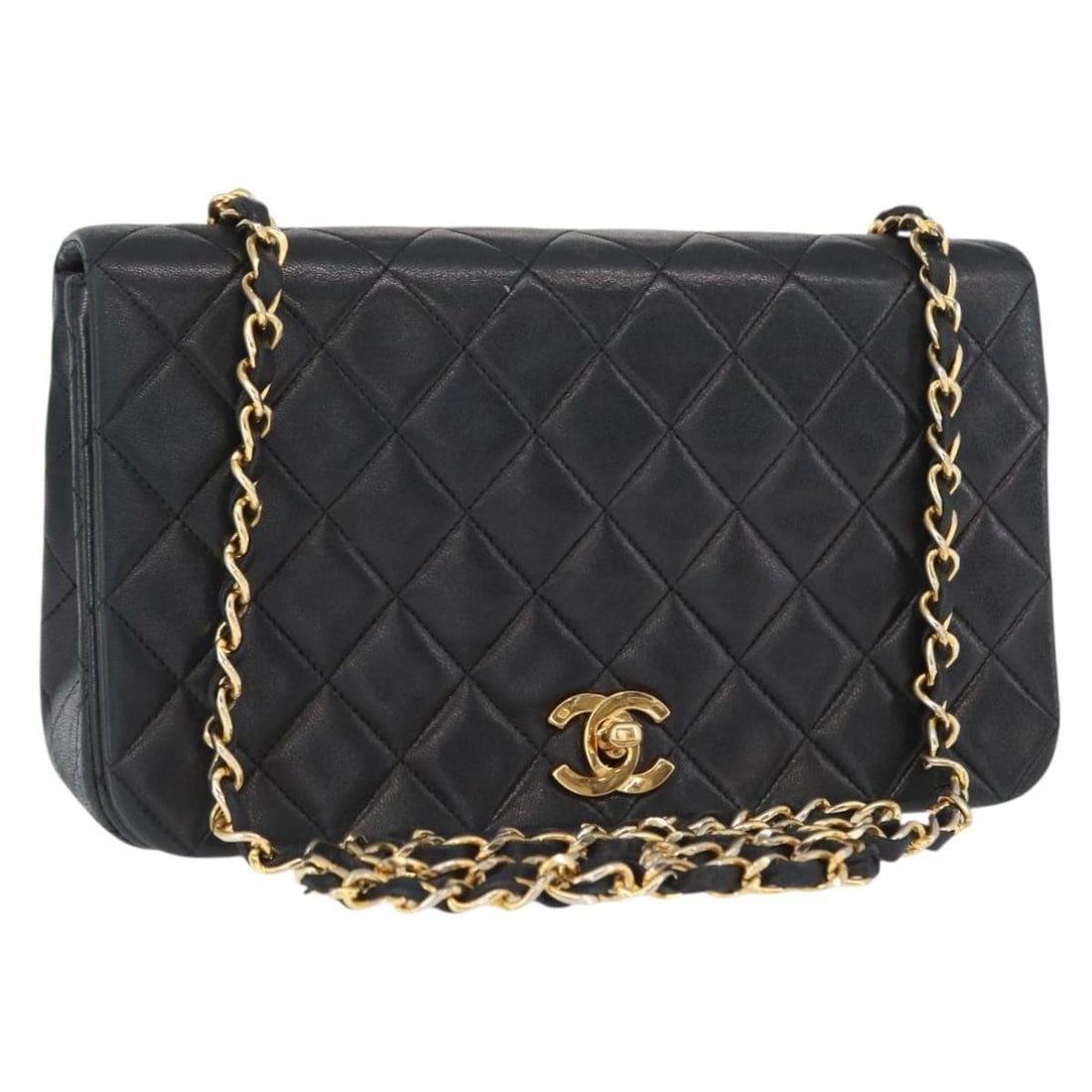 CHANEL Matelasse Black Gold Lambskin Shoulder Bag Authentic: CHANEL Matelasse Black Gold Lambskin Shoulder Bag Authentic This exquisite CHANEL Matelasse Chain Shoulder Bag is crafted from luxurious lambskin leather in a classic black and gold color combination.