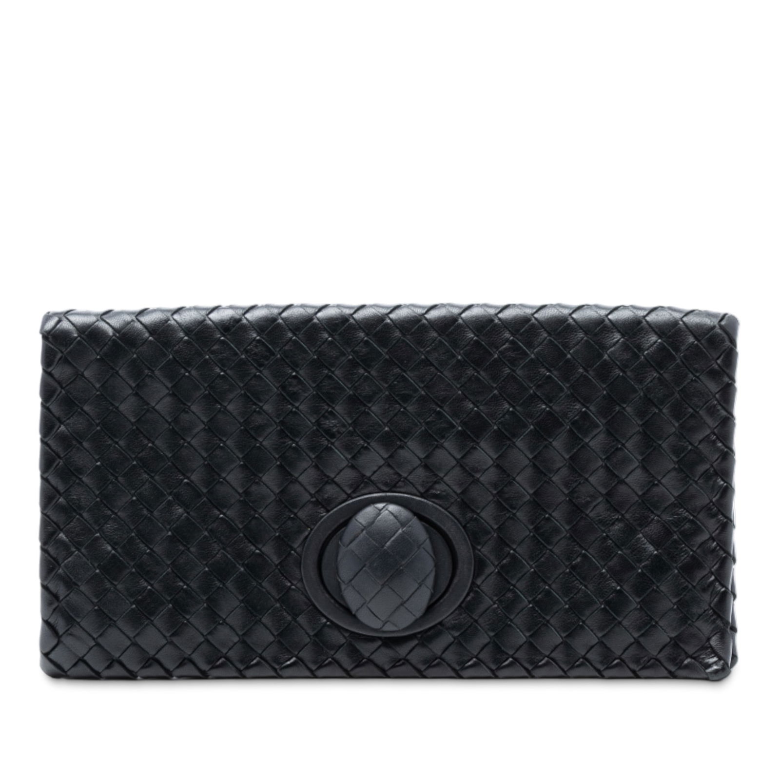 Black Leather Woven Clutch with Turn Lock by Bottega Veneta (1 of 7)