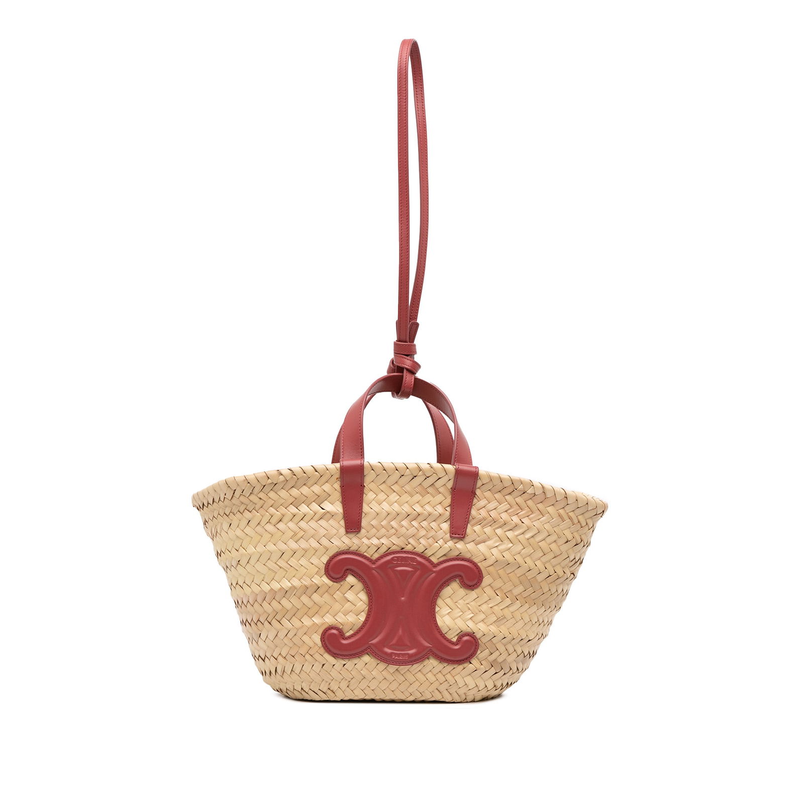 Celine Small Raffia Cuir Triomphe Tote Bag in Brown: Celine Small Raffia Cuir Triomphe Tote Bag in Brown The Celine Small Raffia Cuir Triomphe Classic Panier Tote is a stylish satchel crafted from a woven raffia body complemented by leather trim. It fea