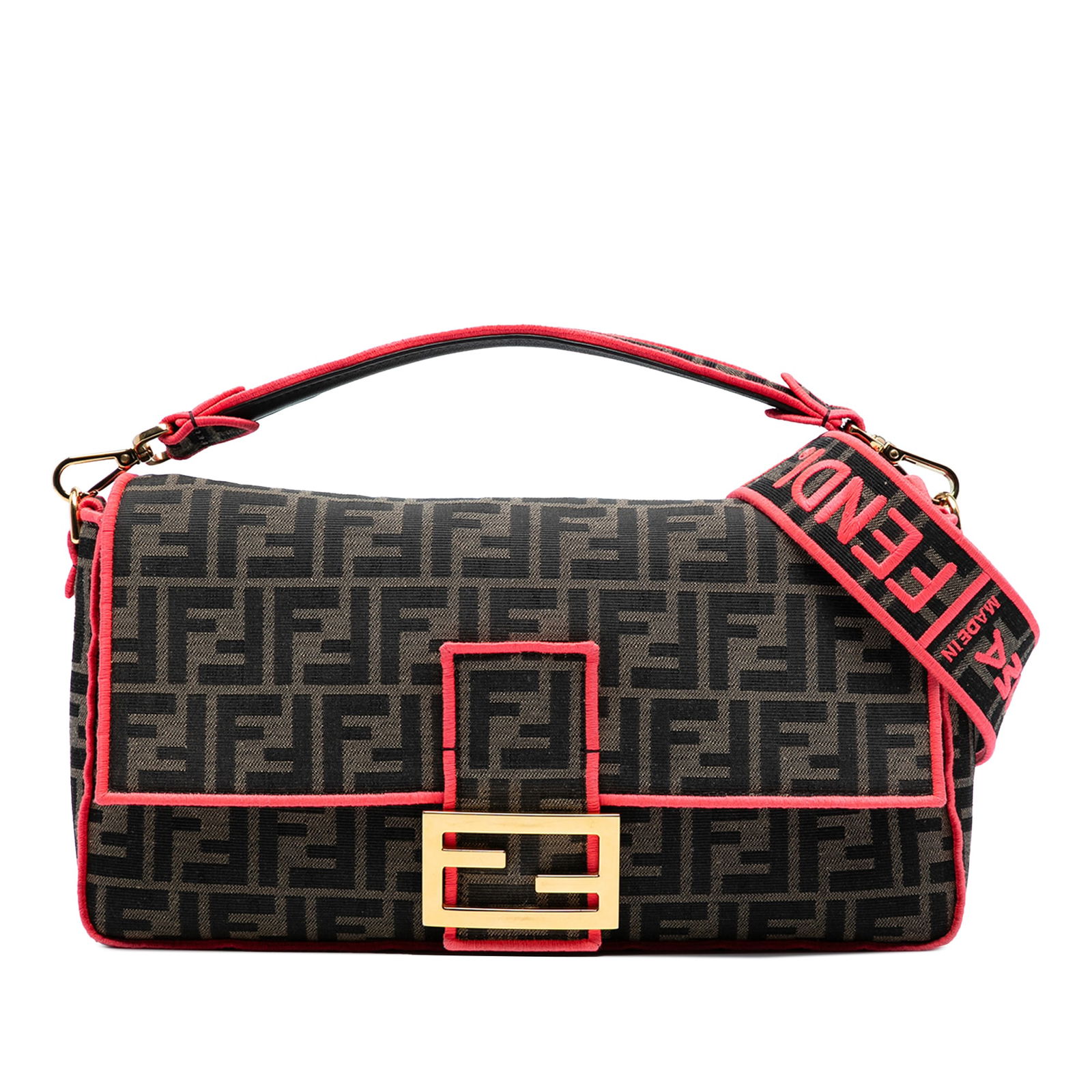 Fendi Medium Zucca Canvas Baguette Satchel with Fluo Trim (1 of 7)