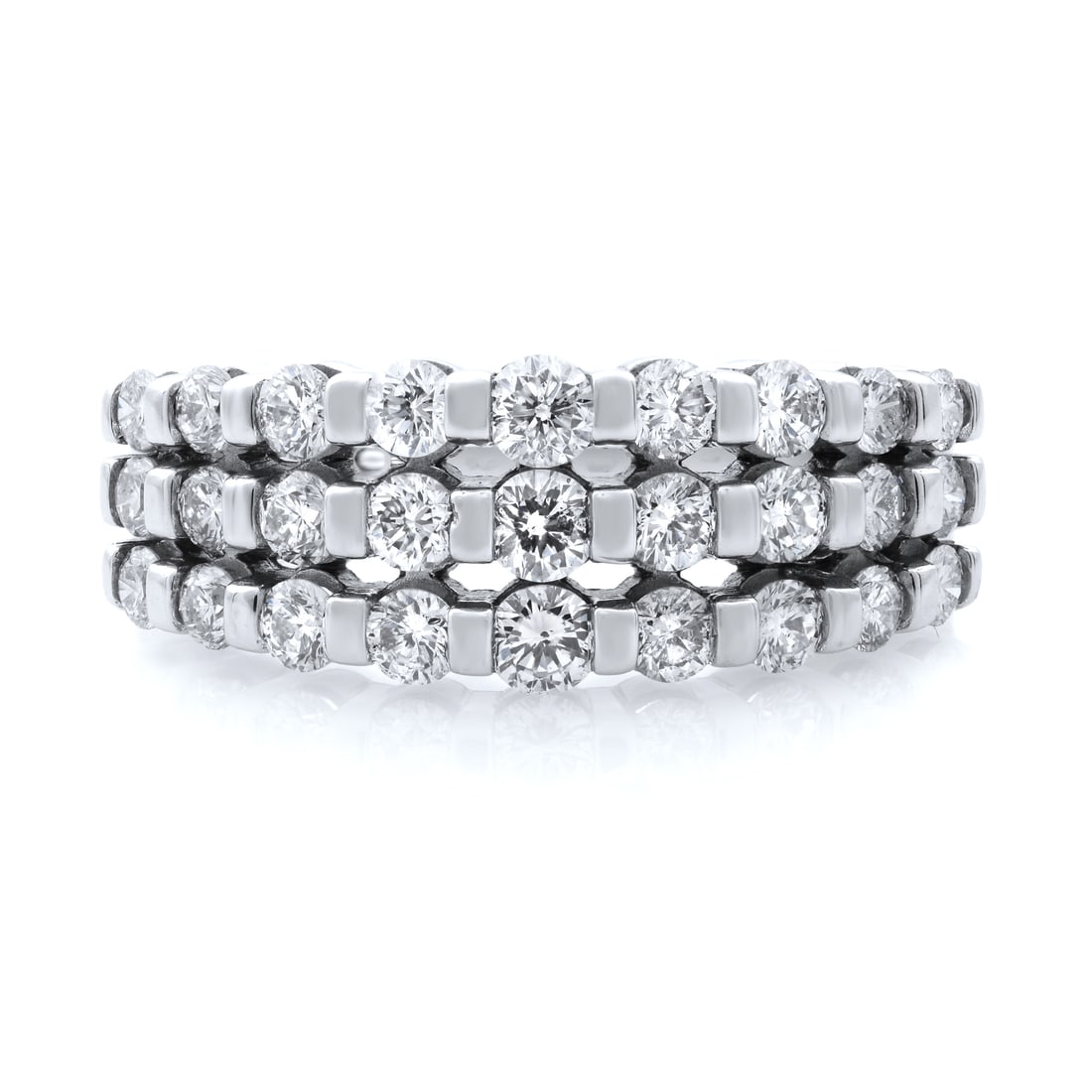 Rachel Koen 14K White Gold 1.50ct Three Row Diamond Wedding Band Size 9.5: Rachel Koen 14K White Gold 1.50ct Three Row Diamond Wedding Band Size 9.5 This stunning Rachel Koen three-row diamond wedding band is crafted from 14K white gold, offering a luxurious and elegant look