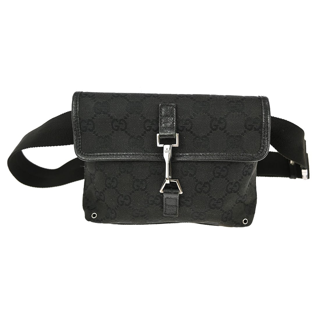 Gucci Black GG Canvas Leather Waist Bag 92543 212792 NQ03080 (1 of 7)