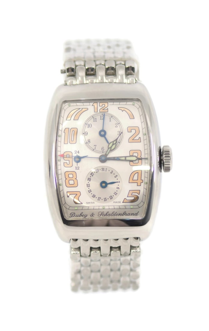 Dubey & Schaldenbrand Aerodyn Duo Stainless Steel Automatic Watch: Dubey & Schaldenbrand Aerodyn Duo Stainless Steel Automatic Watch The Dubey & Schaldenbrand Aerodyn Duo is a sophisticated wristwatch that combines precision and style. Featuring a sleek silver dial,