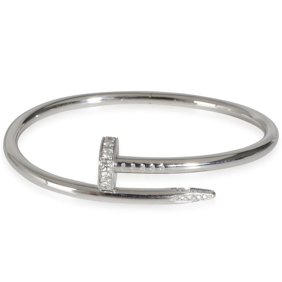Cartier Juste Un Clou Bracelet in 18k White Gold with 0.58ct Diamonds: Cartier Juste Un Clou Bracelet in 18k White Gold with 0.58ct Diamonds This exquisite Cartier Juste Un Clou Bracelet is crafted from luxurious 18k white gold and adorned with stunning round brilliant d