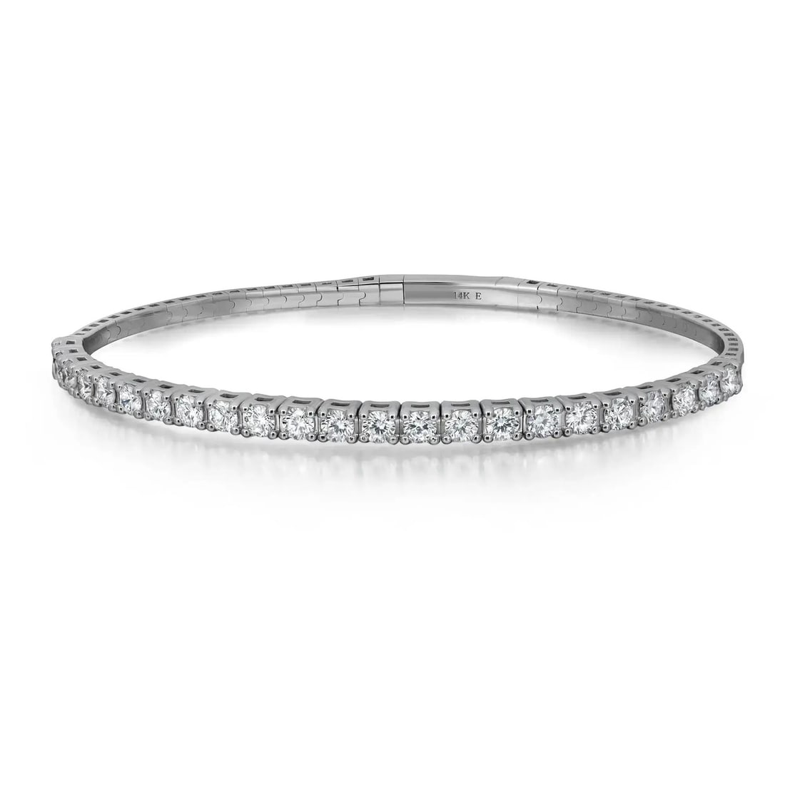 Rachel Koen 14K White Gold Lab Grown Diamond Bangle Bracelet 1.31Ctw: Rachel Koen 14K White Gold Lab Grown Diamond Bangle Bracelet 1.31Ctw This exquisite round cut lab grown diamond halfway flex bangle bracelet is a stunning addition to any jewelry collection. Crafted f