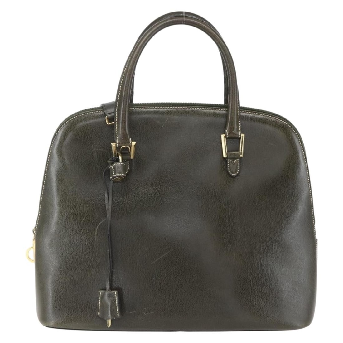 Khaki Vintage Salvatore Ferragamo Handbag for Women: Khaki Vintage Salvatore Ferragamo Handbag for Women This vintage Salvatore Ferragamo handbag in khaki is designed for female use. The bag is pre-owned and in good condition, with visible signs of use