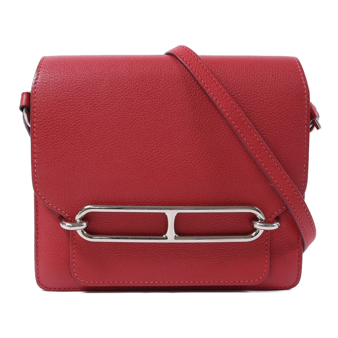 HERMES Mini Roulis Shoulder Bag Evercolor Leather Red PHW: HERMES Mini Roulis Shoulder Bag Evercolor Leather Red PHW This elegant HERMES Mini Roulis Shoulder Bag is crafted from premium Evercolor leather, featuring a striking red exterior that adds a vibrant