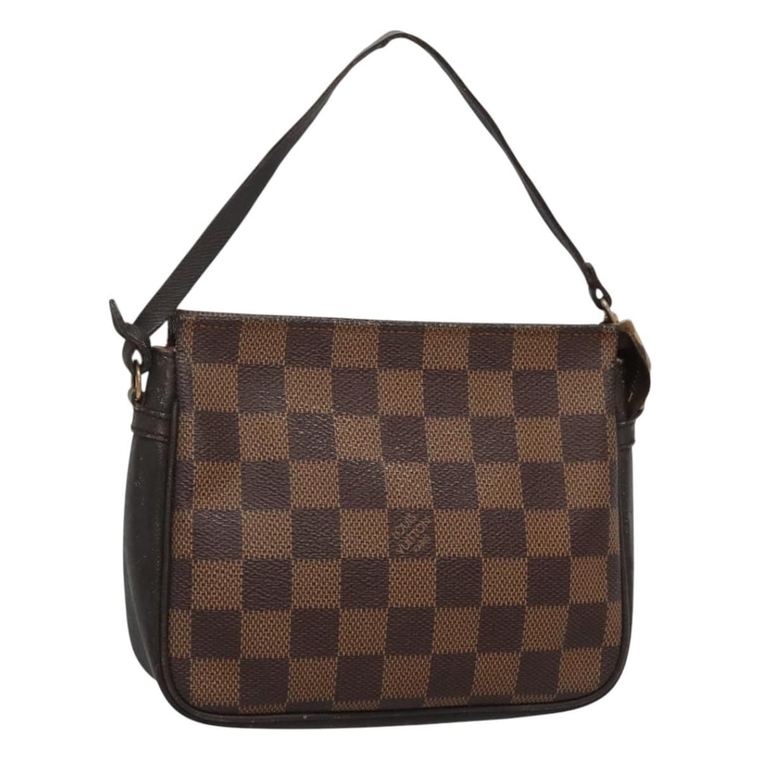 Trousse Brown Makeup Clutch by Louis Vuitton: Trousse Brown Makeup Clutch by Louis Vuitton This Louis Vuitton Trousse Make Up Bag features a classic brown exterior with signs of wear including surface rubbing, deformation, and stains. The bag has