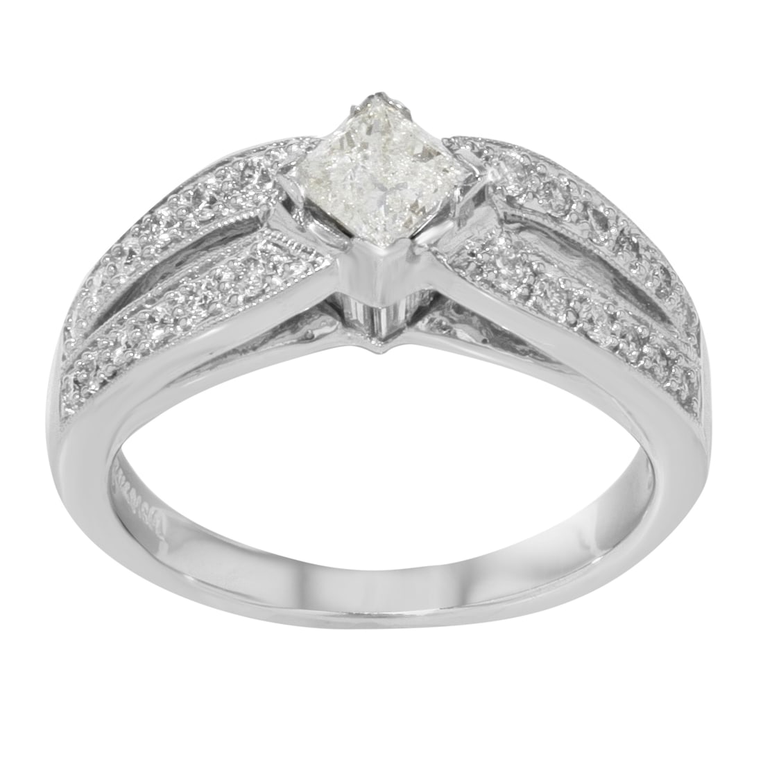 Rachel Koen 14K White Gold Princess Cut Diamond Engagement Ring 1.25ct Size 7.5: Rachel Koen 14K White Gold Princess Cut Diamond Engagement Ring 1.25ct Size 7.5 This exquisite diamond engagement ring is designed for the modern woman, crafted in lustrous 14K white gold. The centerp