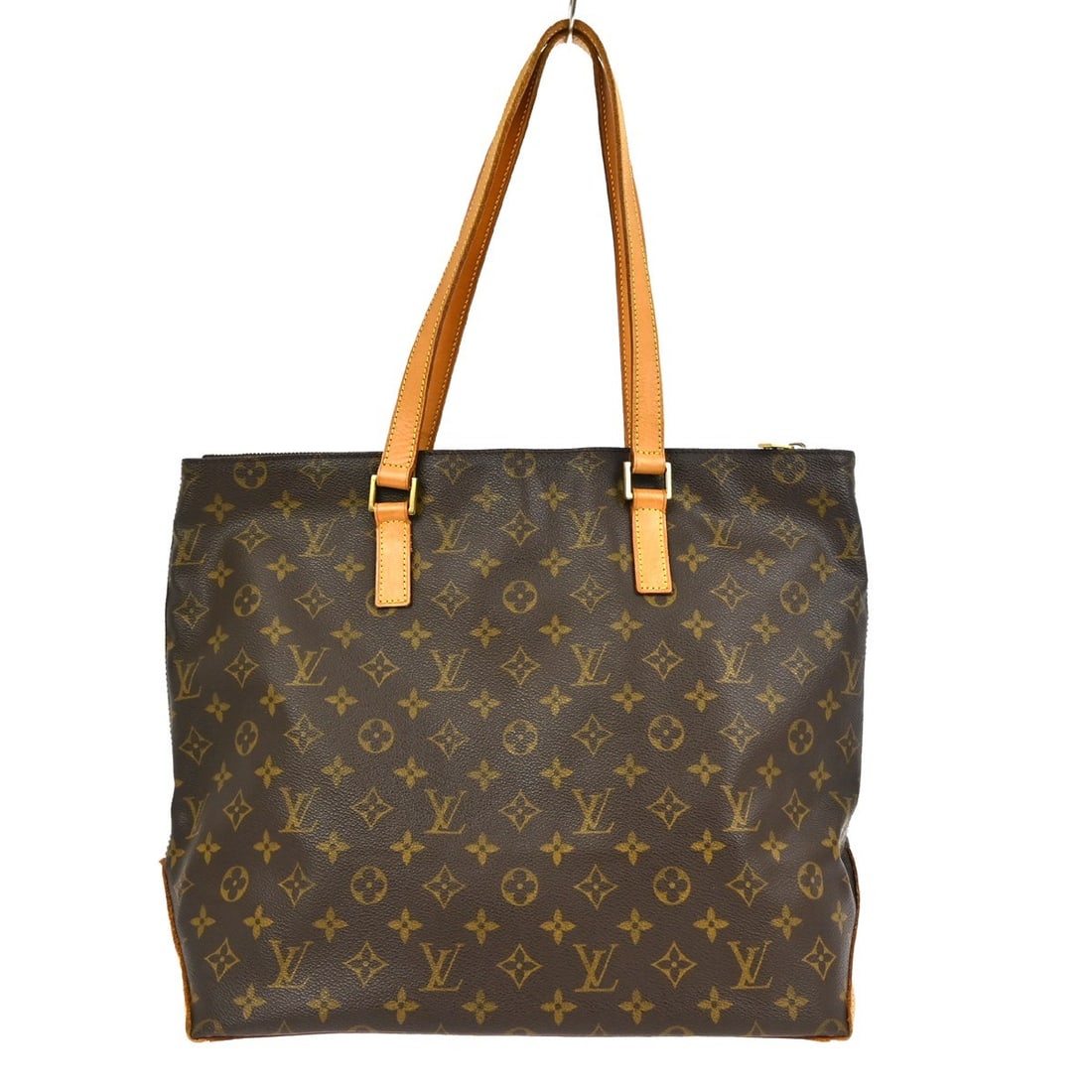 Louis Vuitton Cabas Mezzo Tote Bag in Brown: Louis Vuitton Cabas Mezzo Tote Bag in Brown This pre-owned Louis Vuitton Cabas Mezzo tote bag features a spacious design and is crafted for female use. The bag shows noticeable scuffs, scratches, and