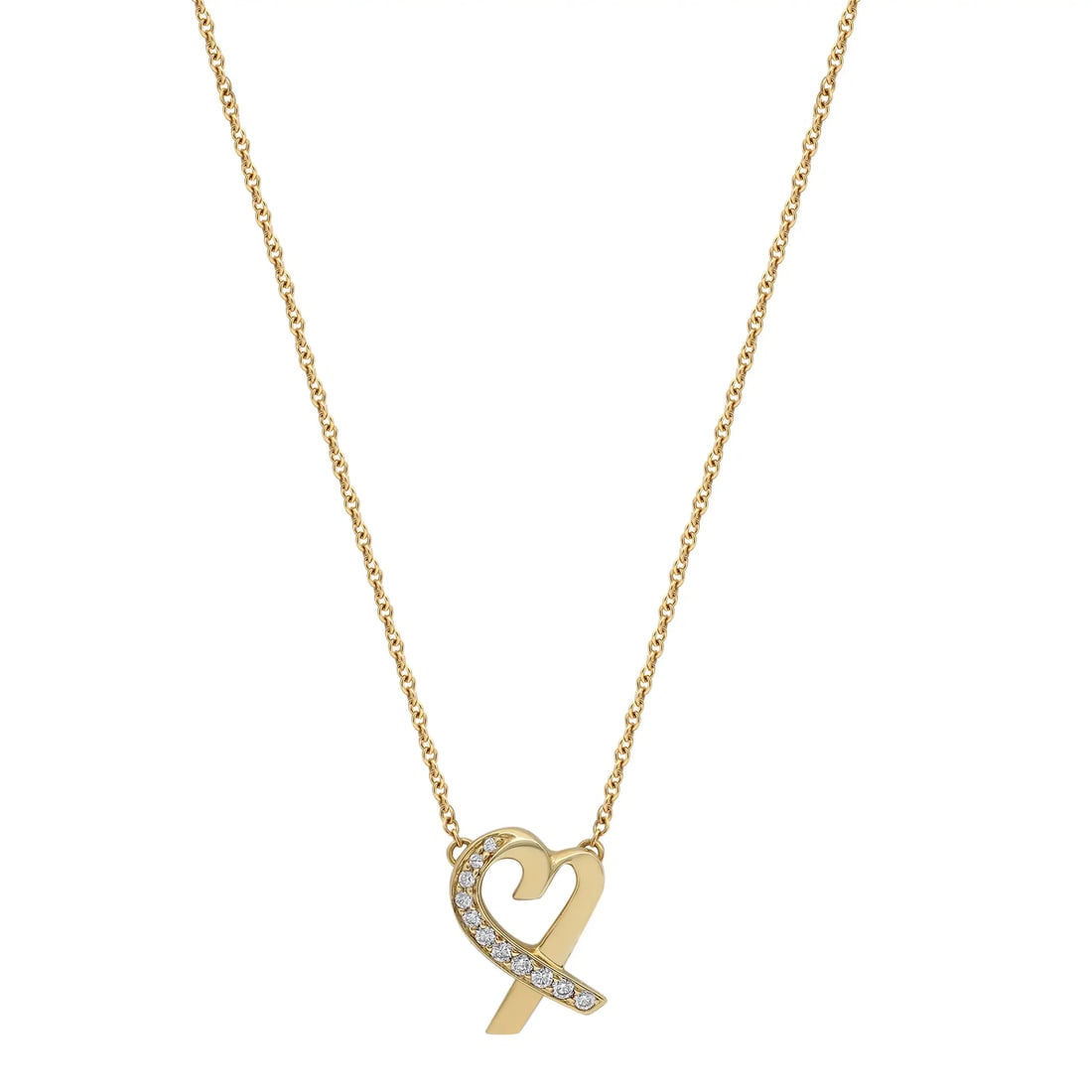 Tiffany & Co Paloma Picasso 18K Gold Diamond Heart Pendant Necklace: Tiffany & Co Paloma Picasso 18K Gold Diamond Heart Pendant Necklace Discover the elegance of the Tiffany & Co. Paloma Picasso Diamond Heart Pendant Necklace, crafted in luxurious 18K yellow gold. This