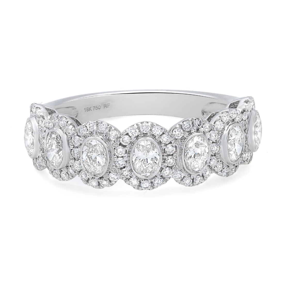 Rachel Koen 18K White Gold Oval Cut Diamond Halo Wedding Band 1.33Cttw Size 6.5: Rachel Koen 18K White Gold Oval Cut Diamond Halo Wedding Band 1.33Cttw Size 6.5 This exquisite Oval Cut Diamond Halo Wedding Band Ring is crafted from 18K white gold, featuring a stunning oval cut dia