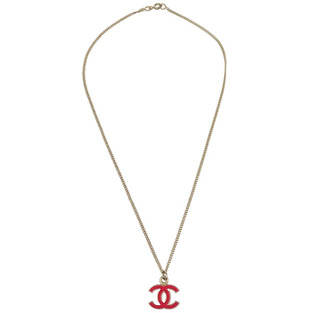 Chanel Pink and Silver Tone CC Pendant Necklace (1 of 2)