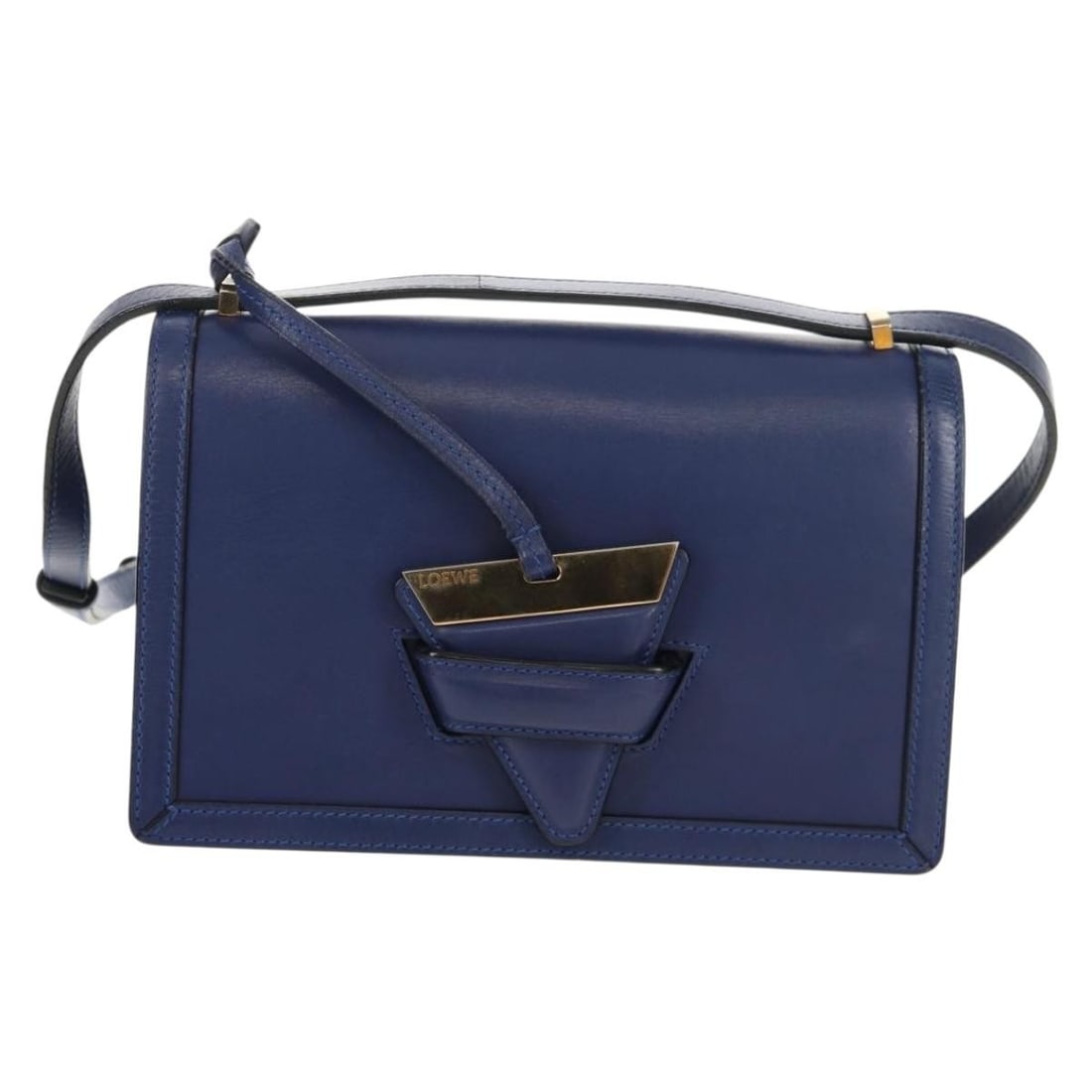 Barcelona blue shoulder bag by Loewe with strap and metal accents: Barcelona blue shoulder bag by Loewe with strap and metal accents This un-used Loewe Barcelona shoulder bag comes in a blue color and is designed for women. It features a structured silhouette with mi