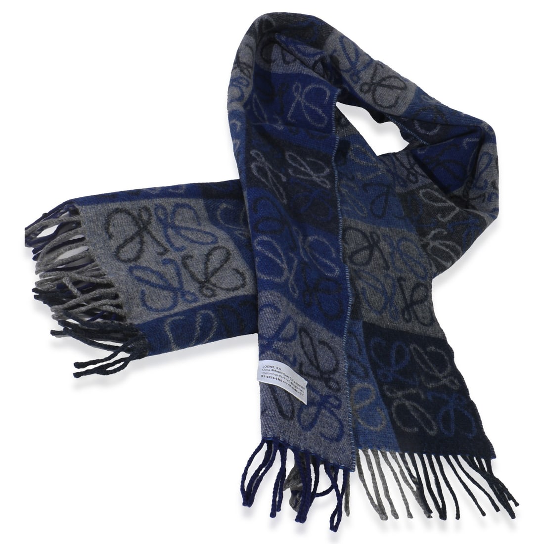 Blue Grey Wool Cashmere Anagram Fringe Scarf by Loewe 66 x 14.5 in (1 of 2)