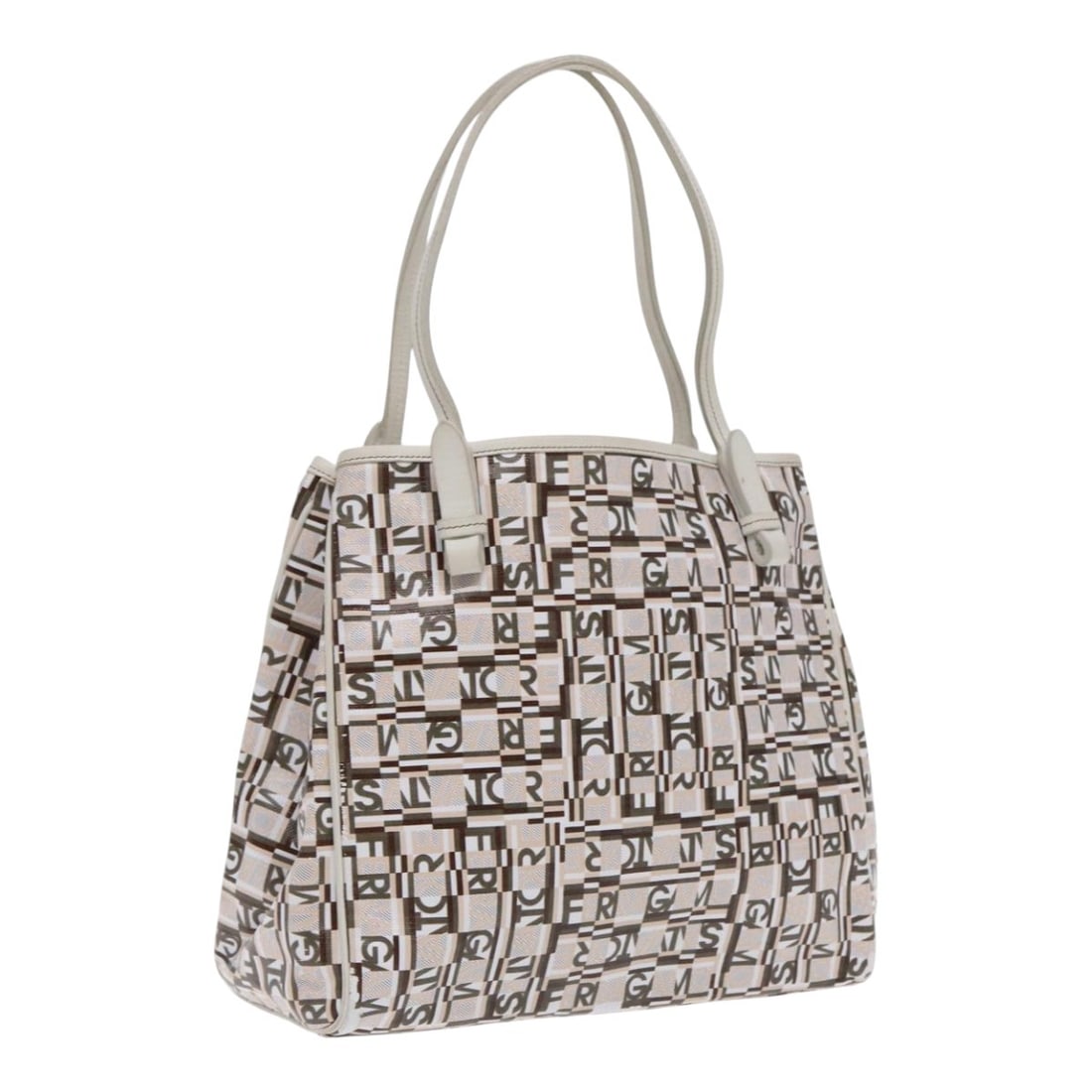 Gancini White Tote Bag by Salvatore Ferragamo: Gancini White Tote Bag by Salvatore Ferragamo This Salvatore Ferragamo Gancini tote bag in white features the iconic Gancini design and is crafted for women. The bag is in good condition, with signs o