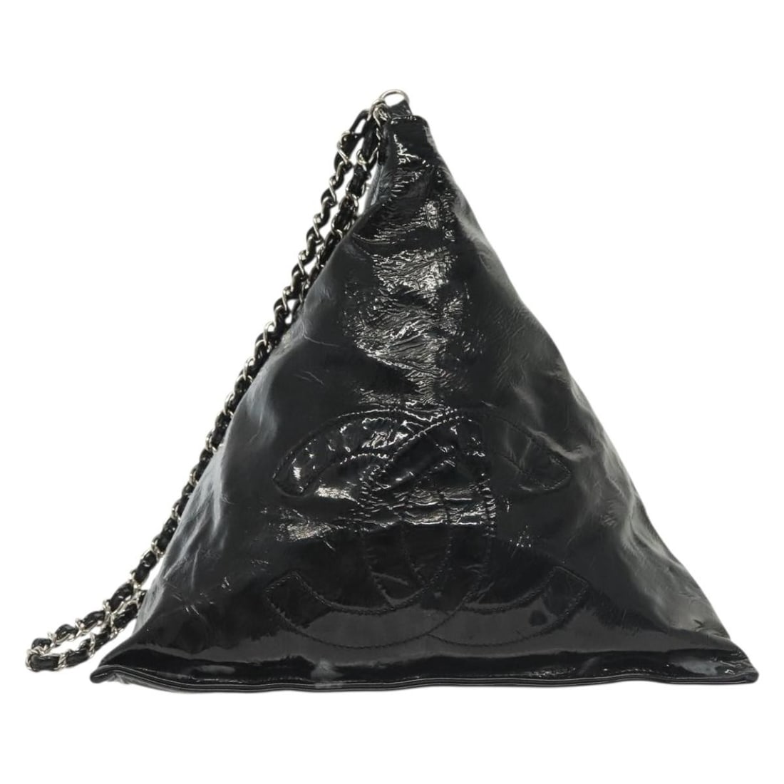 Chanel Bon Bon Pyramid Black Shoulder Bag Wristlet: Chanel Bon Bon Pyramid Black Shoulder Bag Wristlet This Chanel Bon Bon Pyramid Wristlet is a shoulder bag designed for women. It features a black exterior with signs of wear including surface rubbing,